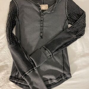 Free People Gray Textured Henley Top
